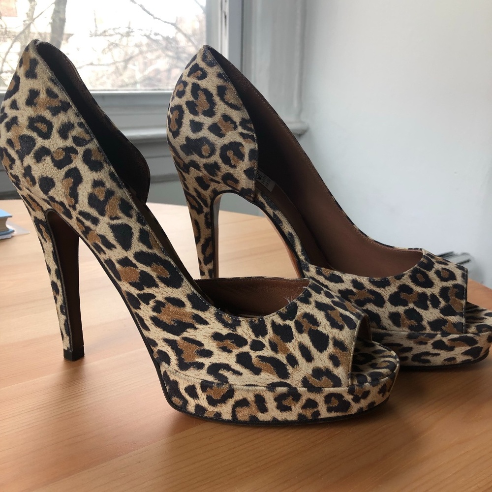 Barneys Coop Leopard Open Toe Pumps Size 37